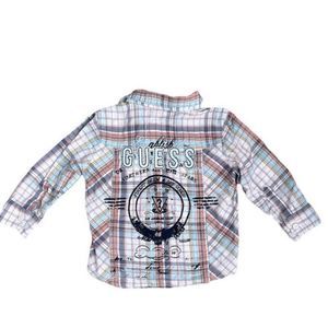 𝅺guess Boys‎ Multi Plaid Button Down Long Sleeve Logo Shirt Sz 18M
